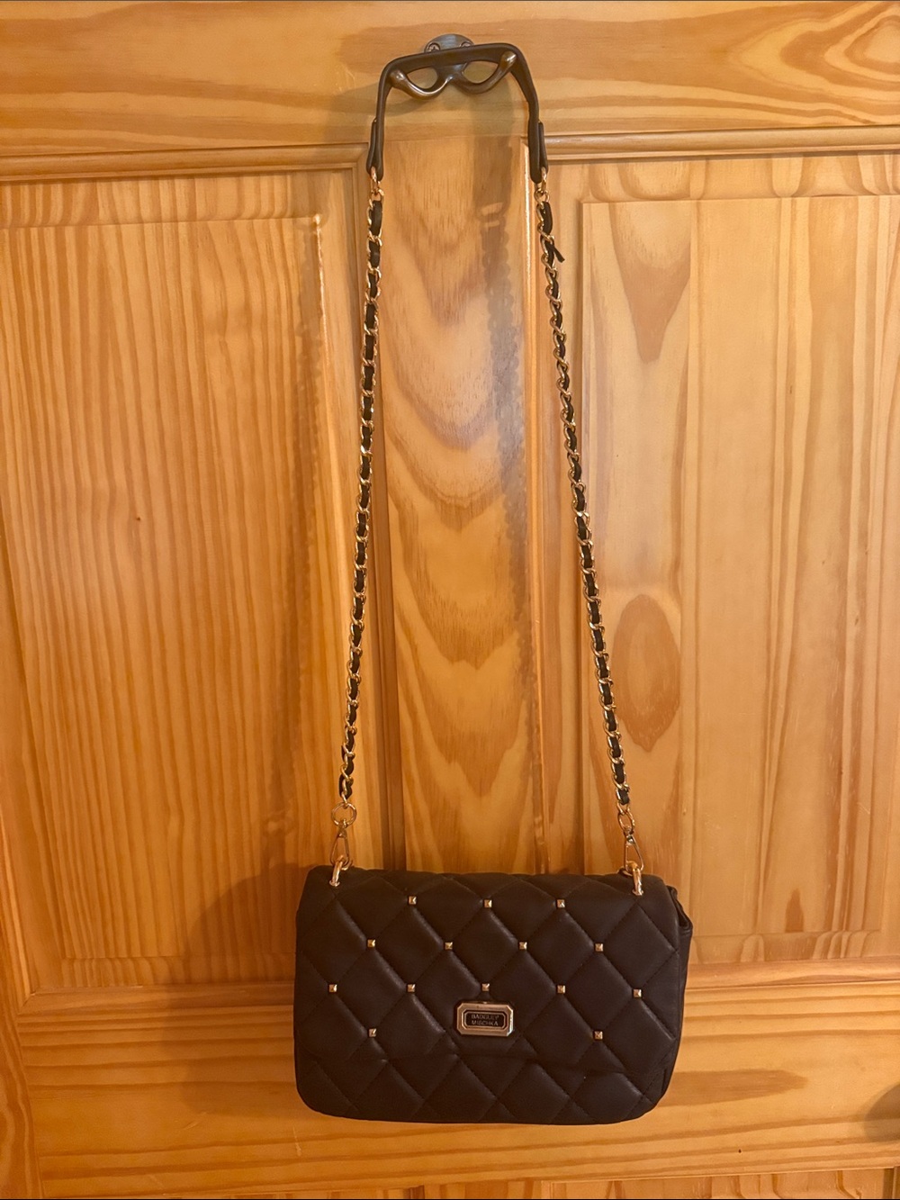 Badgley Mischka Quilted Black Crossbody with Gold Chain